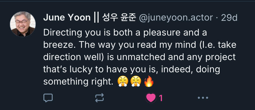 A review from June Yoon stating that directing D is both a pleasure and a breeze.